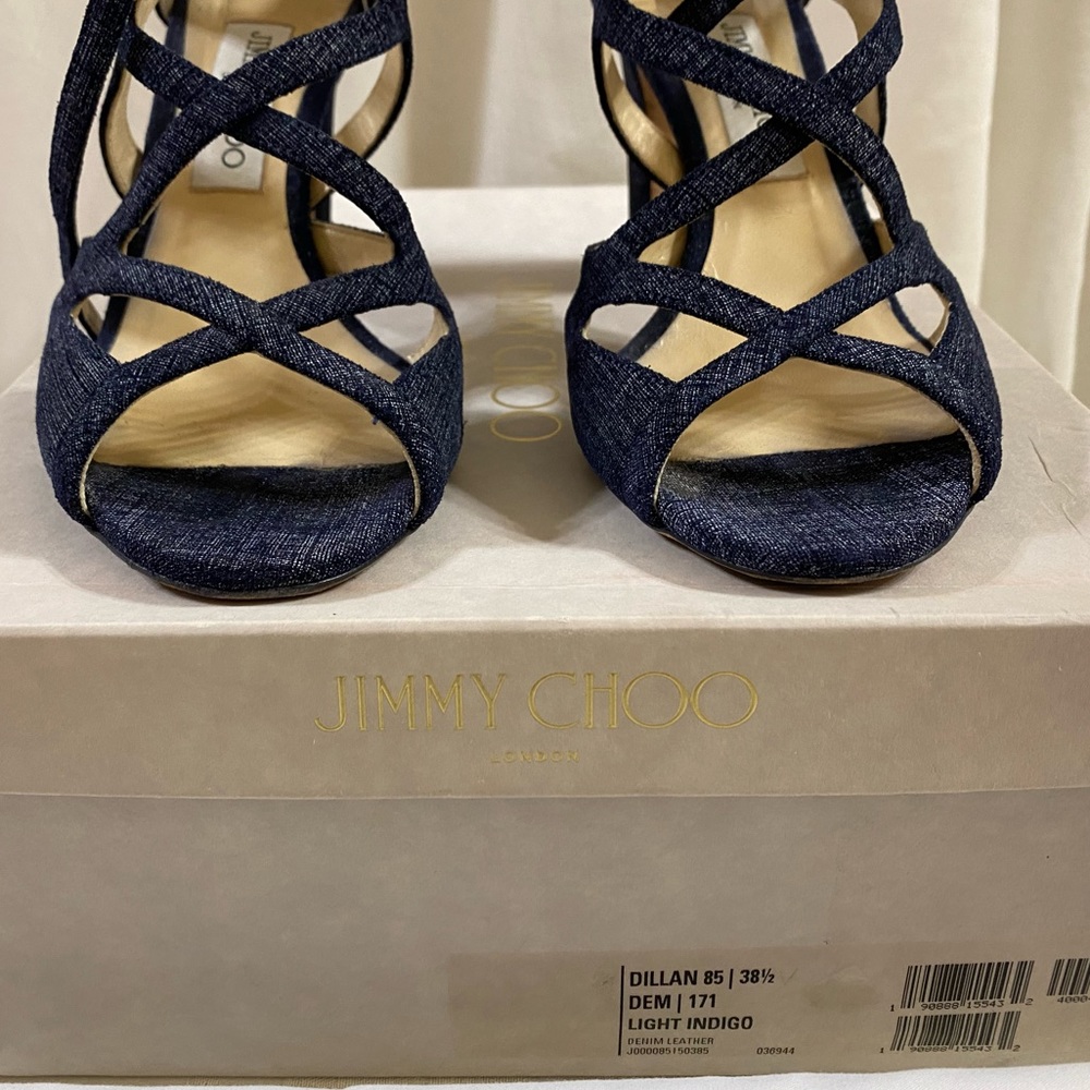 🆕 Jimmy Choo Dillan Cage Denim Sandals Heels,in Box - Picture 4 of 8